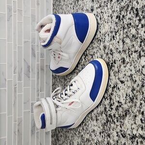 Vintage White & Blue Reebok Classic High Top Basketball Shoes sz 11 sneakers